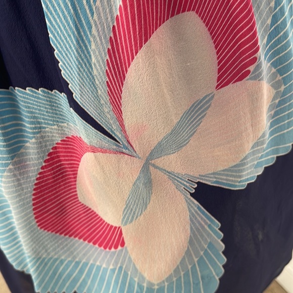 ANNA SUI Strapless  Fit And Flare Empire Waist Silk Dress Navy Floral Size 4 - Picture 12 of 15